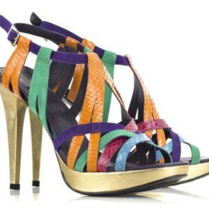 Diane Von Furstenberg Womens Strappy Stiletto Sandals Multicolor Leather 10 M